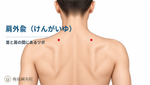 上背部にある肩外兪（SI14）の位置を示した図