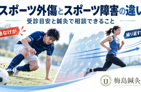 スポーツ外傷とスポーツ障害の違い、受診目安、鍼灸で相談できる範囲を案内するアイキャッチ画像