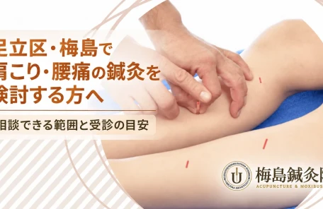 足立区・梅島で肩こり・腰痛の鍼灸相談について案内する記事のアイキャッチ画像